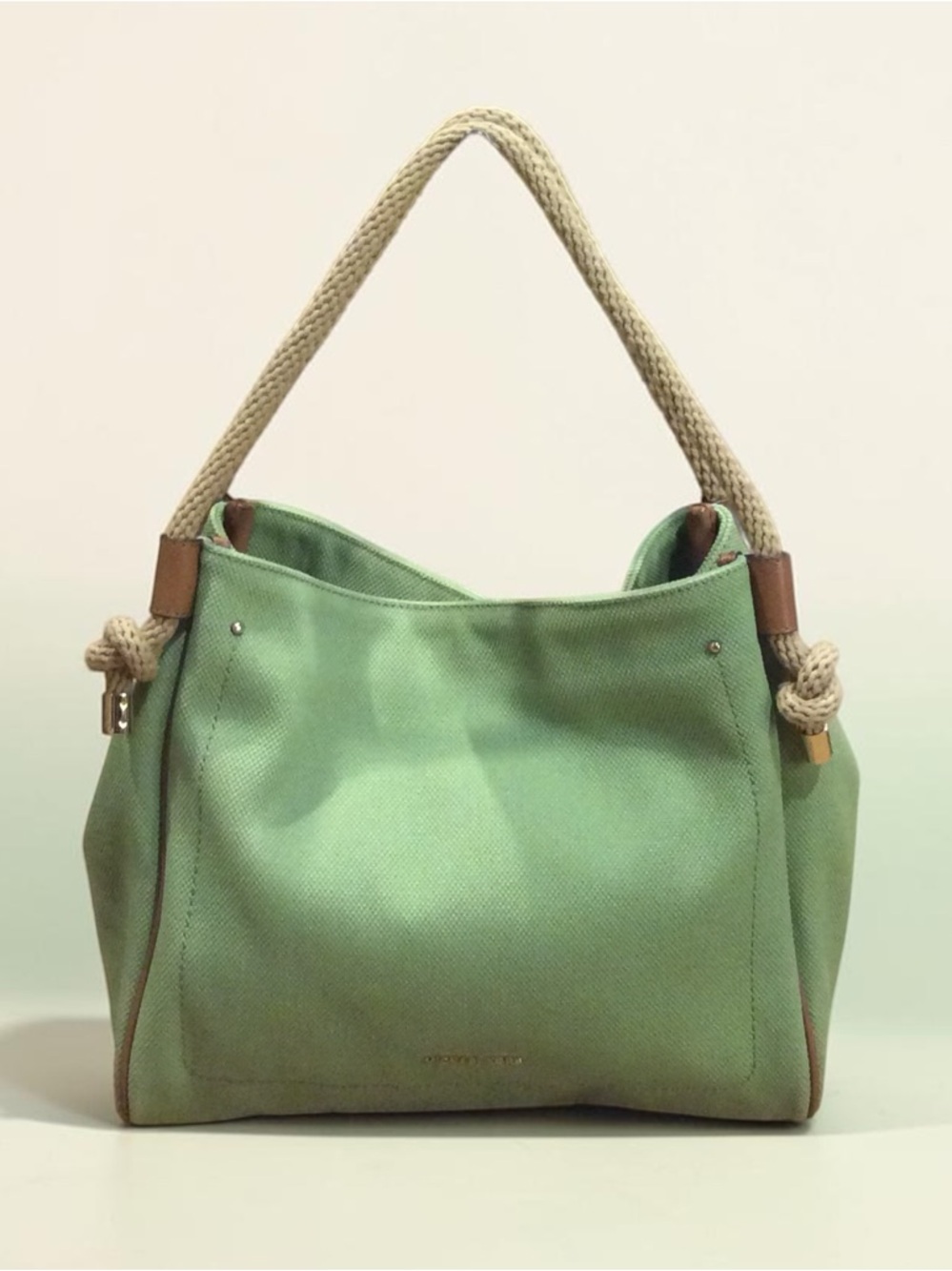 Michael Kors Mint Green Canvas Shoulder Bag with Rope Handle